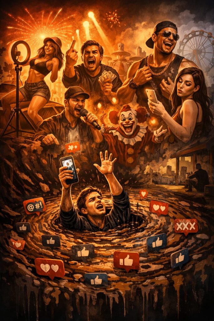 क्लिक के दलदल में फँसा समाज: गालियों से ग्रोथ, शोर से शोहरत