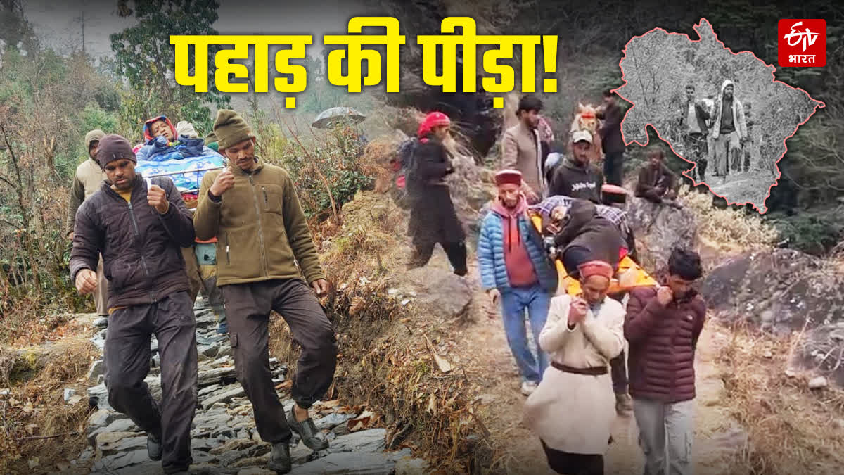 पहाड़ की पीड़ा! एक कहानी, दो तस्वीरें, मरीज को डोली का सहारा, कहीं सड़क ही गायब