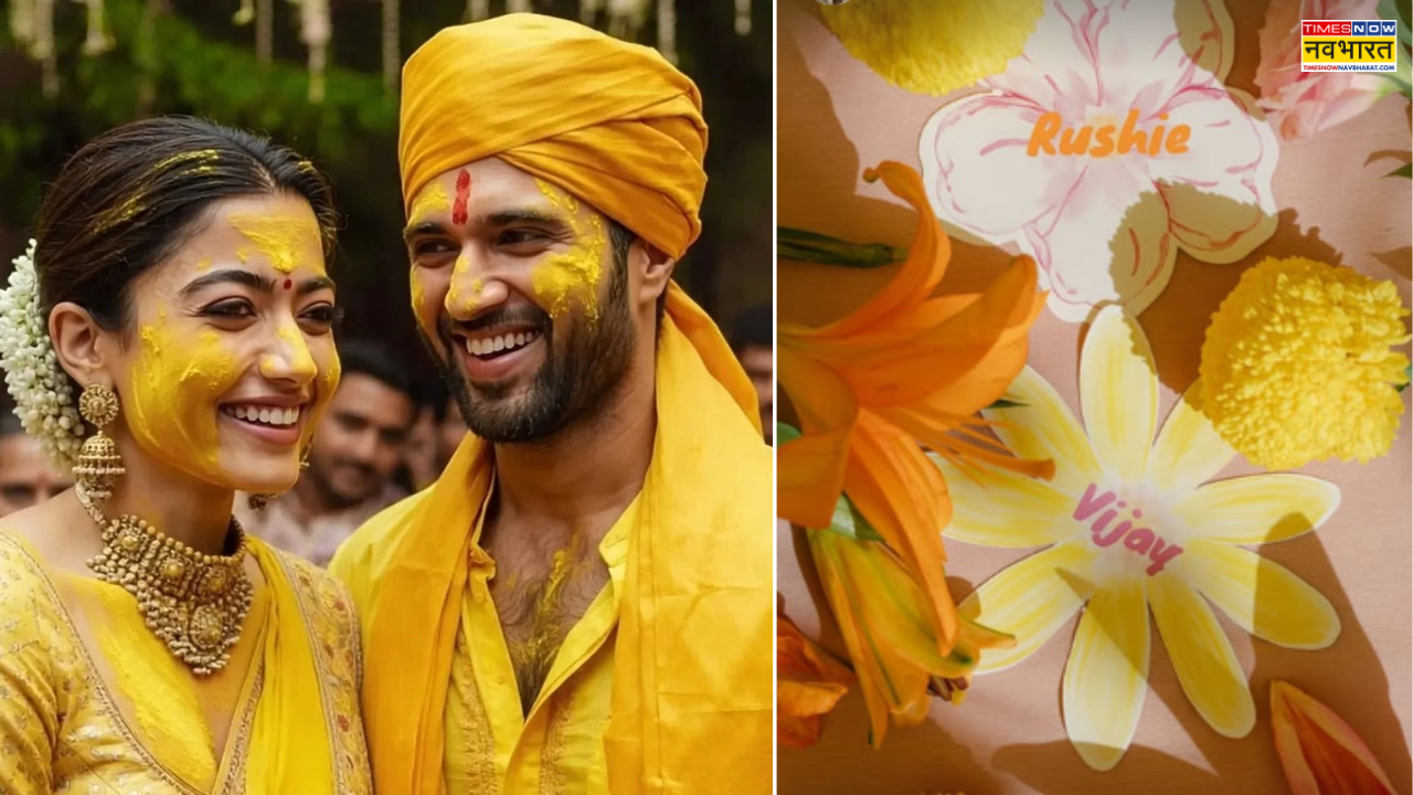 हल्दी के पीले रंग में रंगे विजय-रश्मिका, खास अंदाज में मनाया जश्न, देखें #Virosh की हल्दी डेकोरेशन Photos