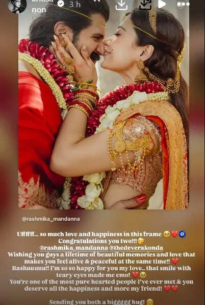 Rashmika Mandanna को दुल्हन के लिबास में देख 7 वें आसमान पर पहुंचीं Kriti Sanon, पोस्ट लिखकर कही ये बात