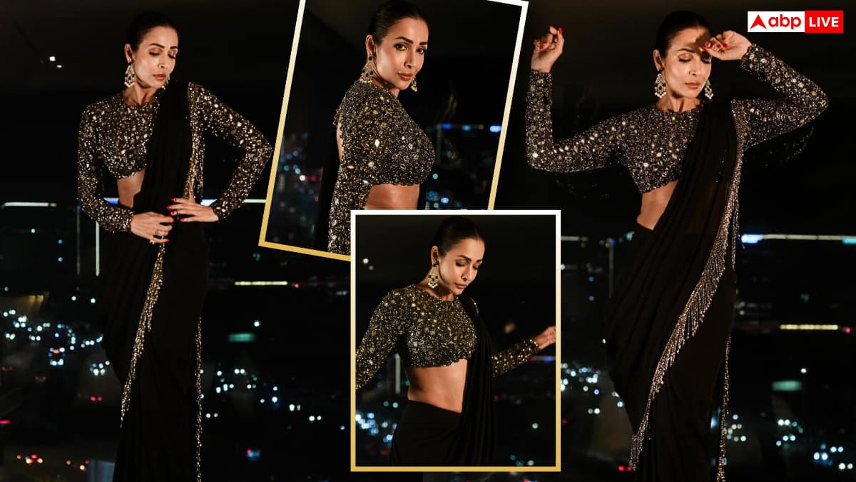 52 की मलाइका पर उम्र का नहीं कोई असर, ब्लैक साड़ी और सितारों से सजे ब्लाउज में फ्लॉन्ट की पतली कमरिया