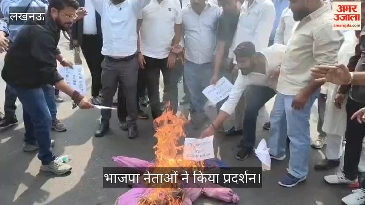 VIDEO: सीएम योगी की मां पर अभद्र टिप्पणी को लेकर भाजपा नेताओं ने किया प्रदर्शन, मौलाना का पुतला फूंका