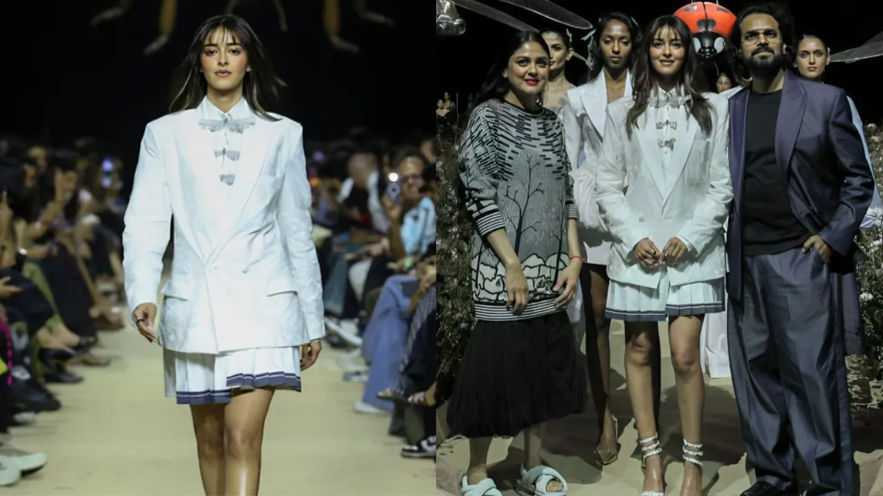 रैंप पर छाईं अनन्या पांडे, ओवरसाइज्ड ब्लेजर-आइवरी स्कर्ट में बिखेरा ग्लैमर, बैंग्स हेयरस्टाइल ने खींचा ध्यान