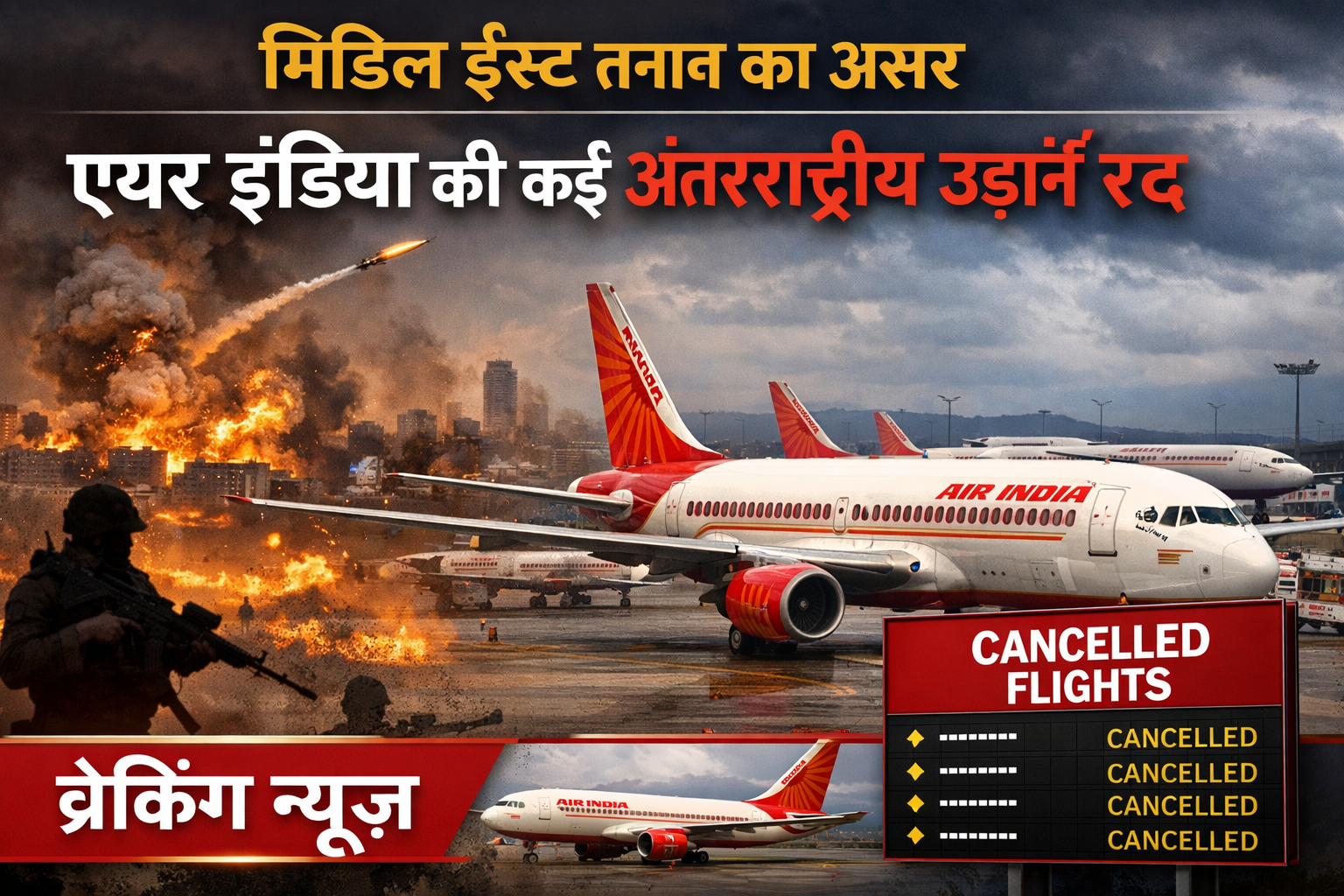 मिडिल ईस्ट तनाव का असर, एयर इंडिया की कई अंतरराष्ट्रीय उड़ानें रद्द