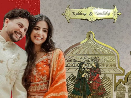 क्रिकेटर कुलदीप की शादी में होगी 20 हजार की थाली:शादी का कार्ड राधा-कृष्ण थीम पर, सुनहरी नक्काशी में दिखी रजवाड़े जैसी झलक