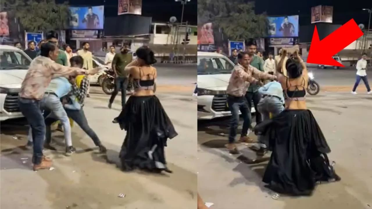 लेहंगा पहनी युवती ने उठा लिया पत्थर, चिल्लाई, जान से मार दो... झांसी का चौराहा बना अखाड़ा