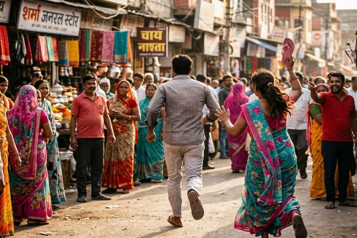 पत्नी ने पति को सरेआम चप्पलों से पीटा; गिड़गिड़ाकर बोला-गलती हो गई, माफ कर दो