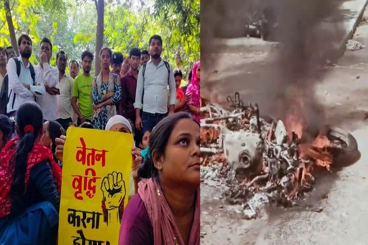 गुरुग्राम में सैलरी पर ‘महासंग्राम! पुलिस ने हड़ताली महिला-पुरुषों पर दौड़ा-दौड़ाकर भाजीं लाठियां, गुस्साए कर्मियों ने बाइक फूंकी
